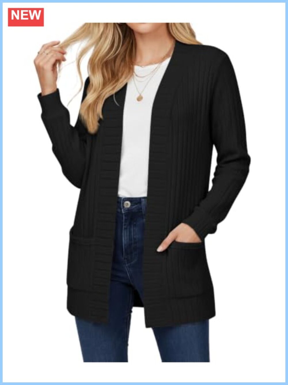 Lightweight Long Open Front Cardigan Sweater with Pockets